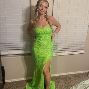 Neon Lime prom dress with Side Slit